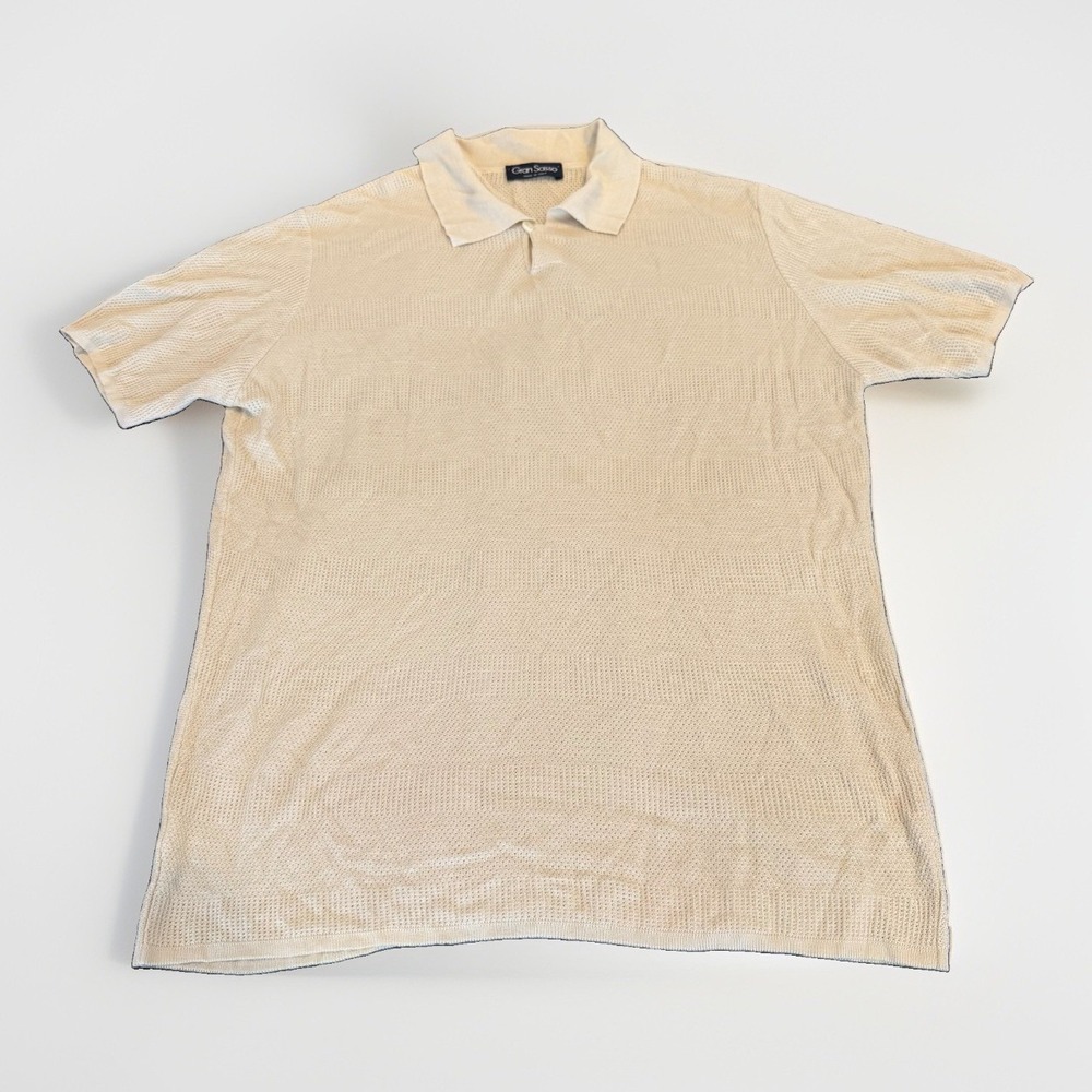 Gran Sasso Men's XXL Short Sleeve Silk Italian Polo Shirt Beige